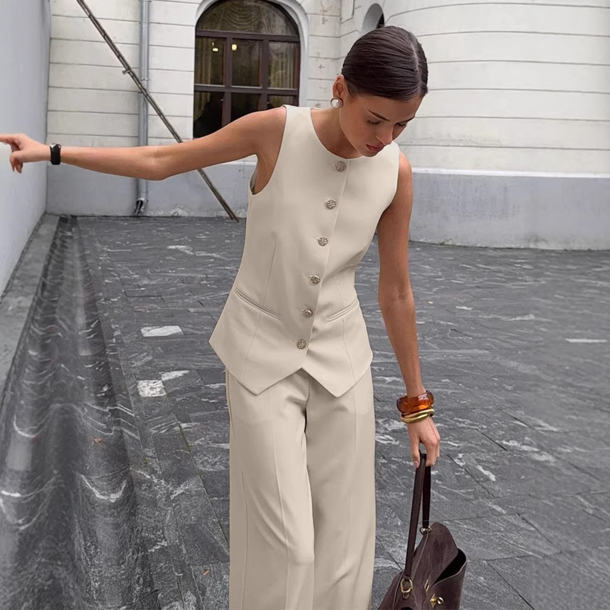 Elegant Commuter Vest And Wide-Leg Pants Two-Piece Set (see size chart under more details)