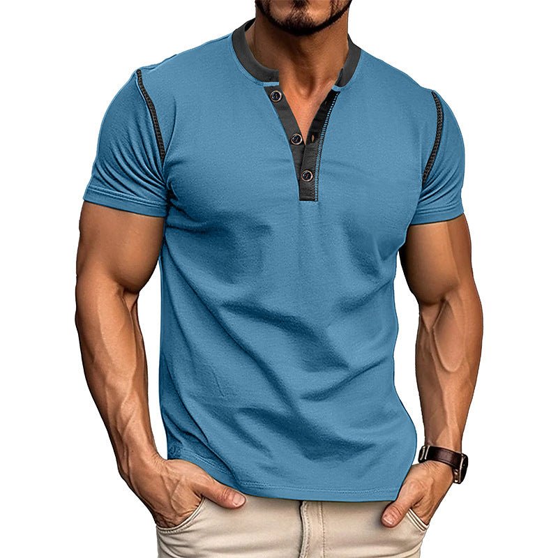 Men's Summer Polo Shirt with Button V-Neck, Short-sleeved