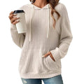 Mandotos Womens Knit Hoodie Sweatshirt With Pockets Drawstring Long Sleeve Solid Sunken Stripe Knitwear