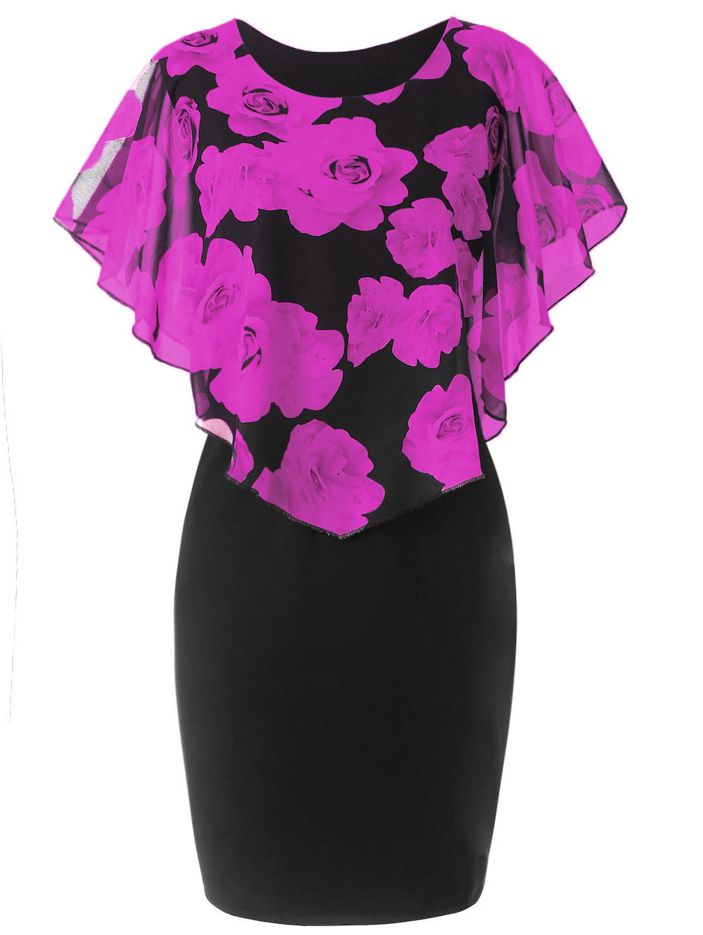 European And American Flower Print Chiffon Shawl Slim Sexy Commuter Professional Dress Women's Spot
