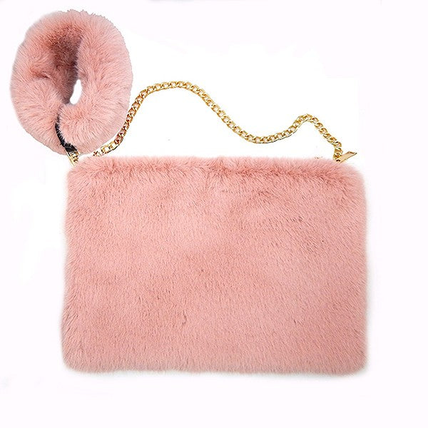 Fuax Fur Clutch Bag with Fur Wristlet