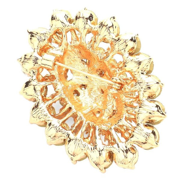 Elegant Oval Flower Rhinestone Brooch Pin