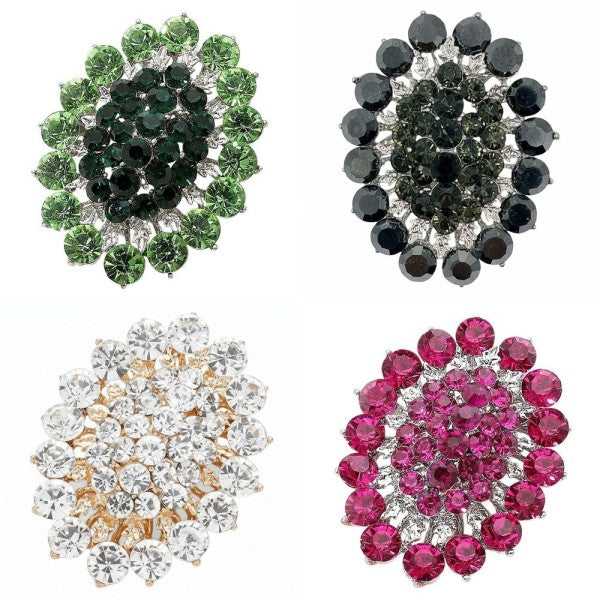 Elegant Oval Flower Rhinestone Brooch Pin