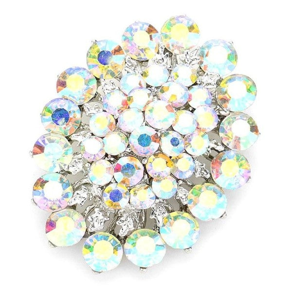 Elegant Oval Flower Rhinestone Brooch Pin