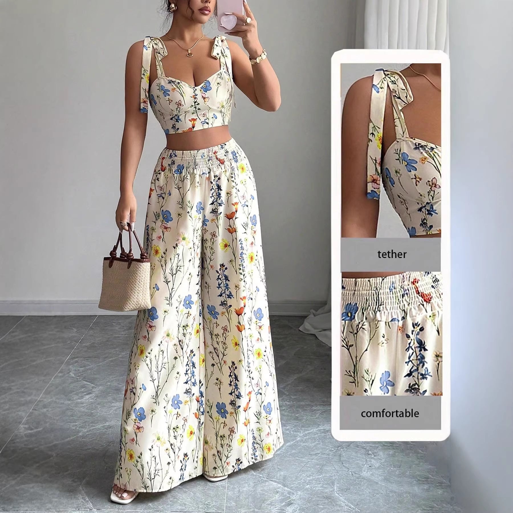 Printed Camisole Womens Top And Pants Set (see size chart under more details)