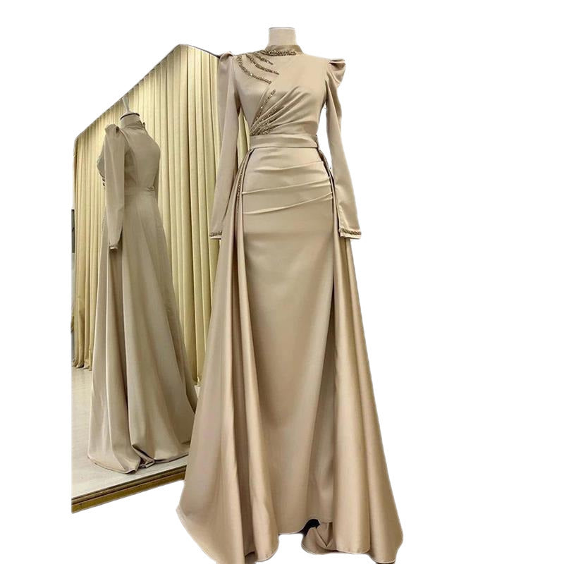 Muslim Stand Collar All-inclusive Long Sleeve Detachable Evening Dress (See size chart where applicable)