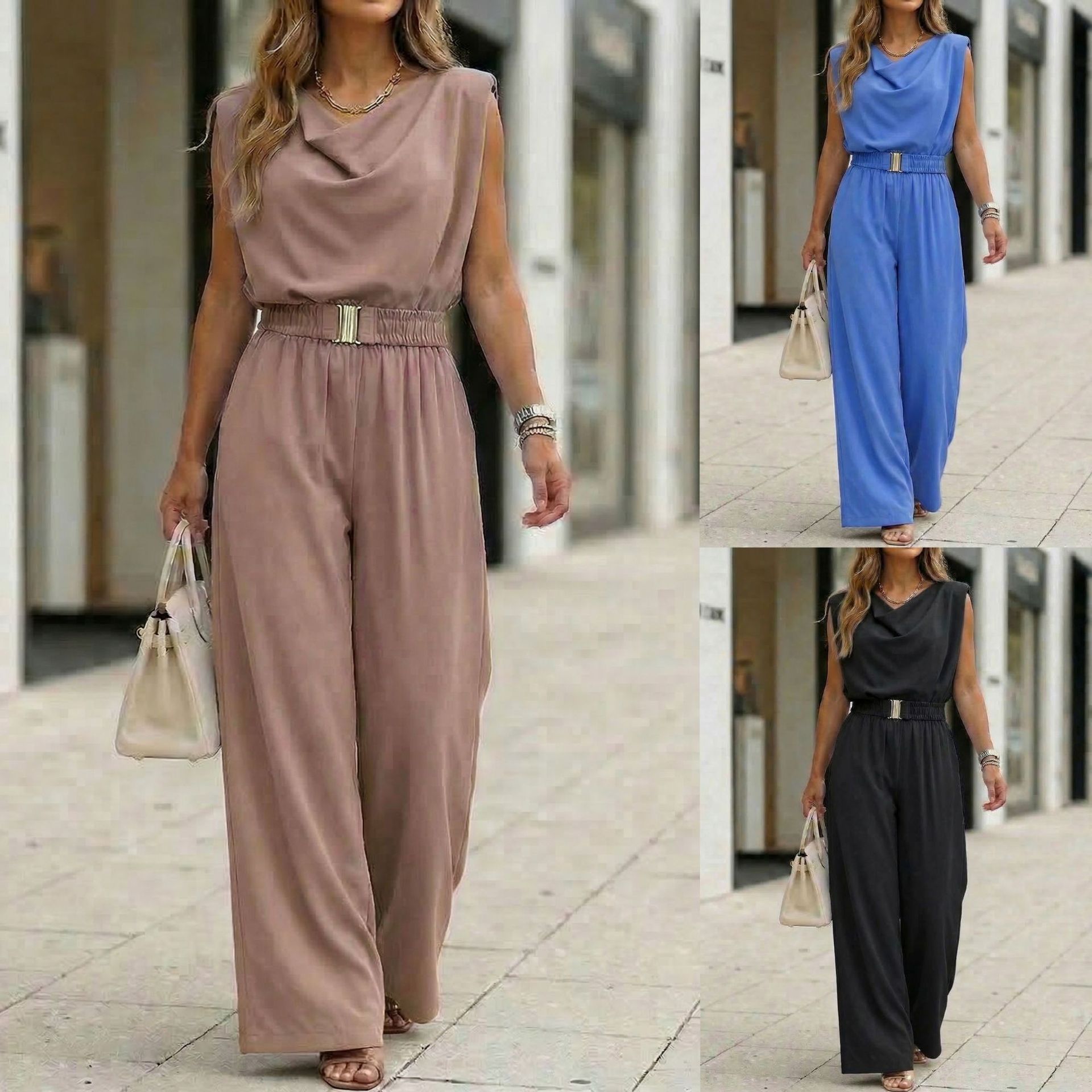 Women's Off-Shoulder Sleeveless Wide-Leg Jumpsuit – High Waist with Belt