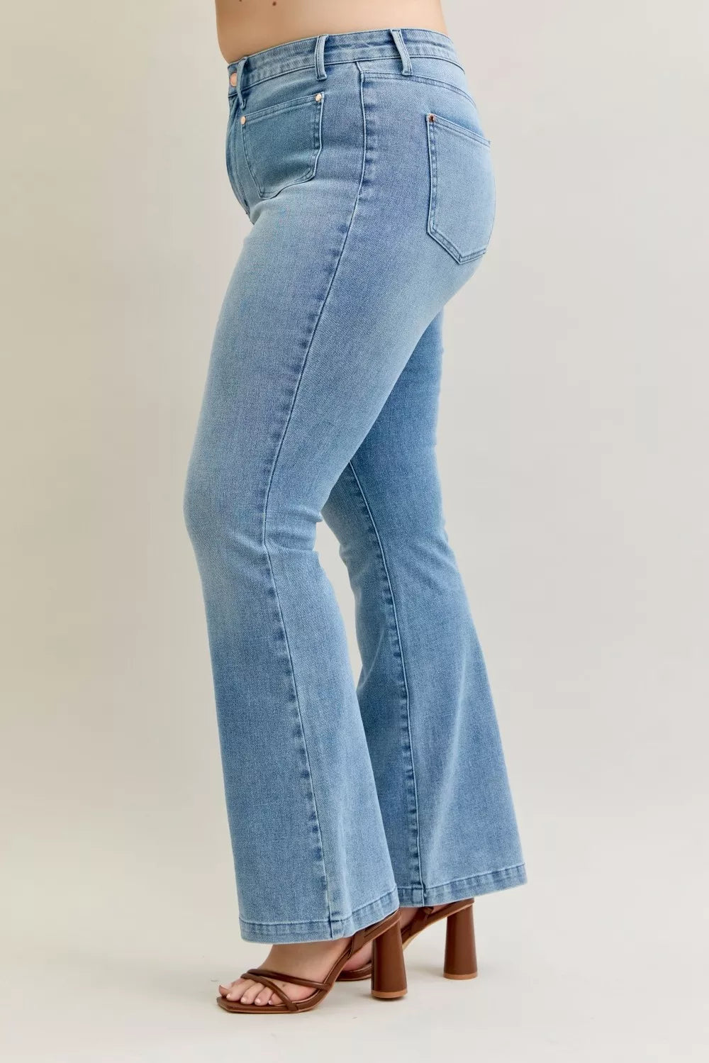 Judy Blue Bootcut Jeans Plus Size Mid Rise With Contrast Wash And Front Patch Pockets