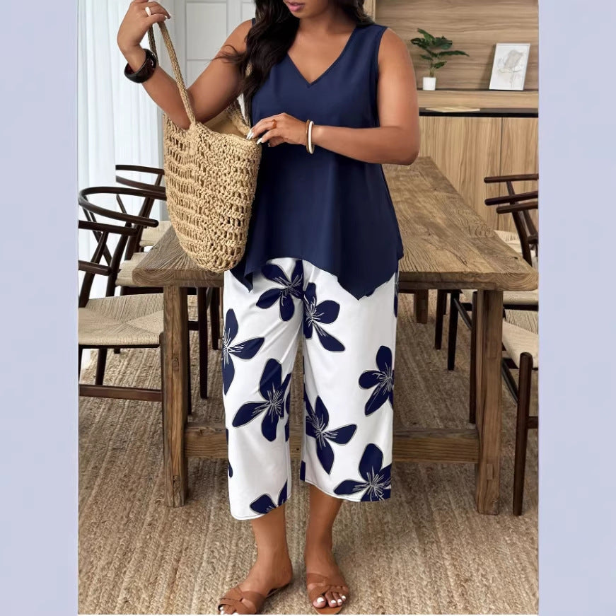 Women's Casual Elegant Printed Cropped Pants Set (see size chart under more details)
