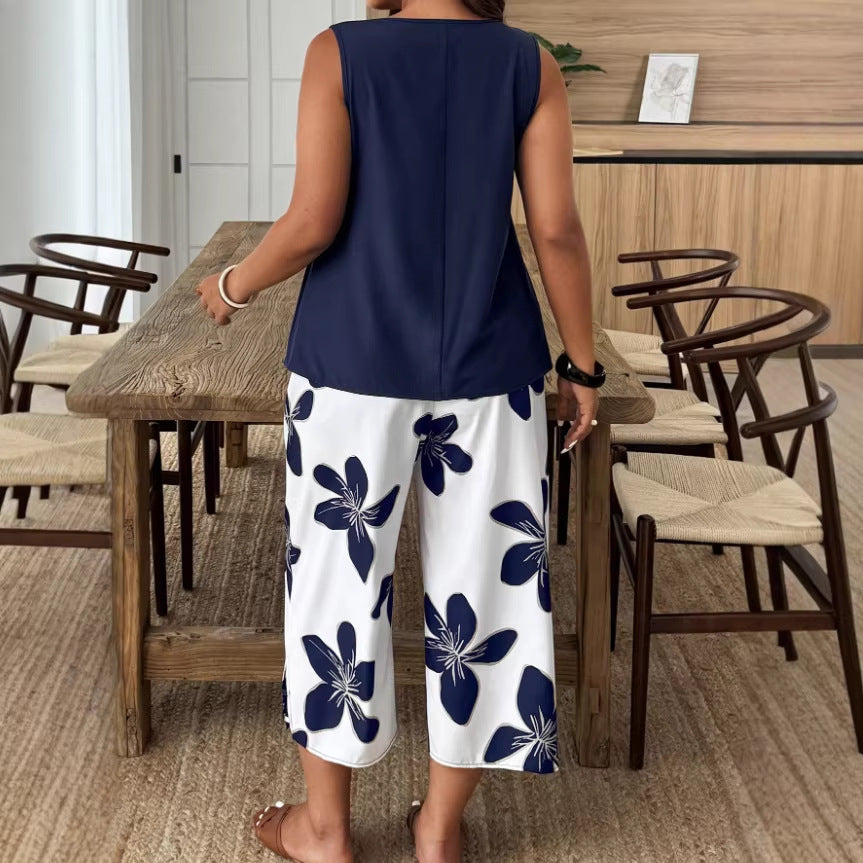 Women's Casual Elegant Printed Cropped Pants Set (see size chart under more details)