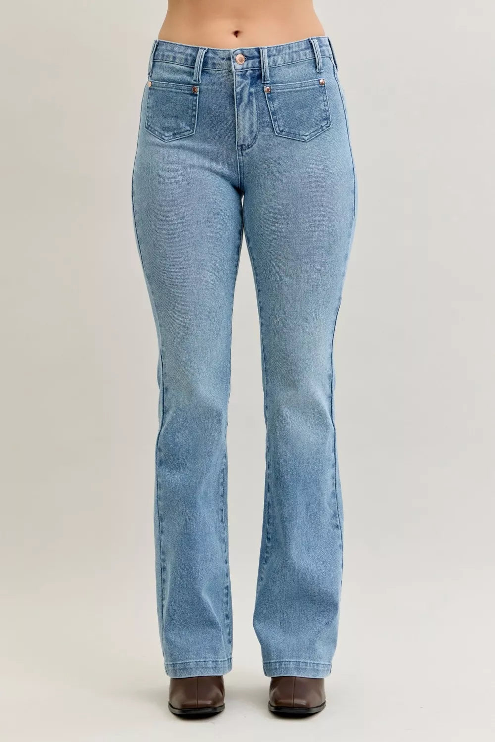 Judy Blue Bootcut Jeans Plus Size Mid Rise With Contrast Wash And Front Patch Pockets
