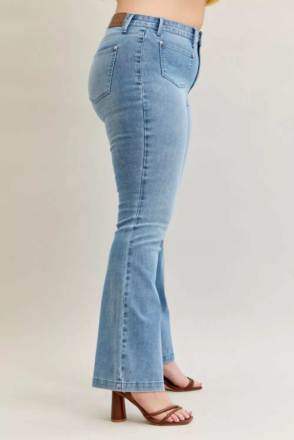 Judy Blue Bootcut Jeans Plus Size Mid Rise With Contrast Wash And Front Patch Pockets