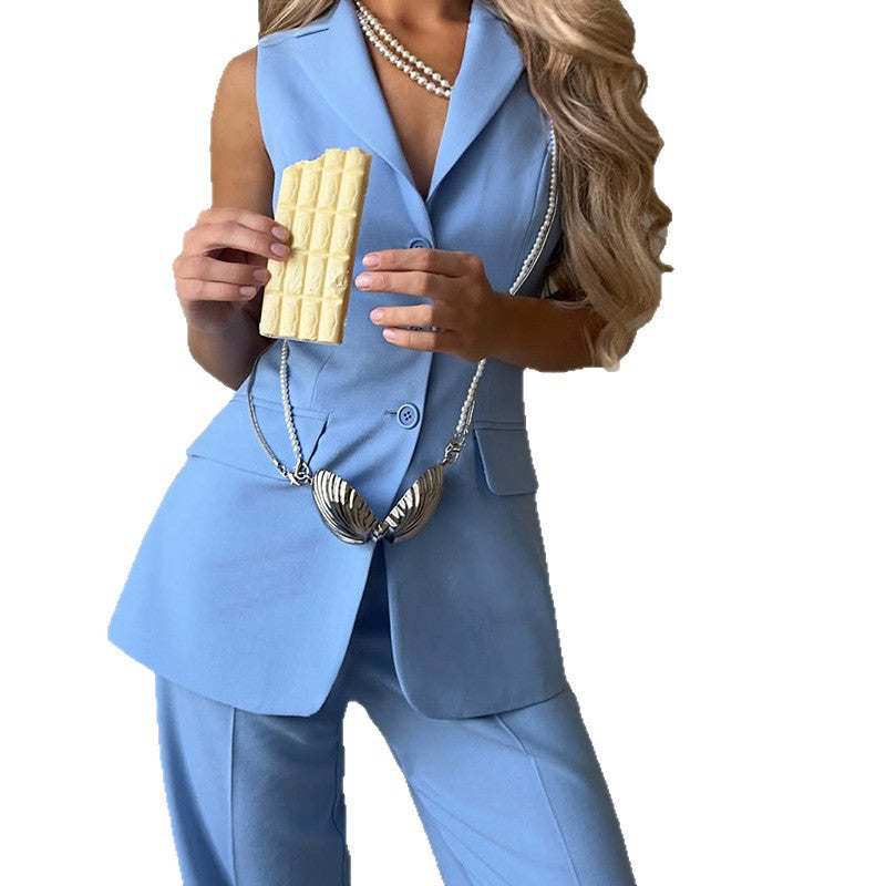 Womens Sleeveless Loose-Fit Straight-Leg Pants With A Slimming Professional Suit (see size guide under more details)