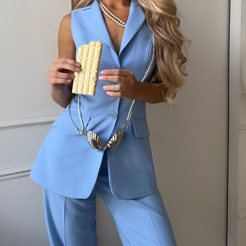 Womens Sleeveless Loose-Fit Straight-Leg Pants With A Slimming Professional Suit (see size guide under more details)