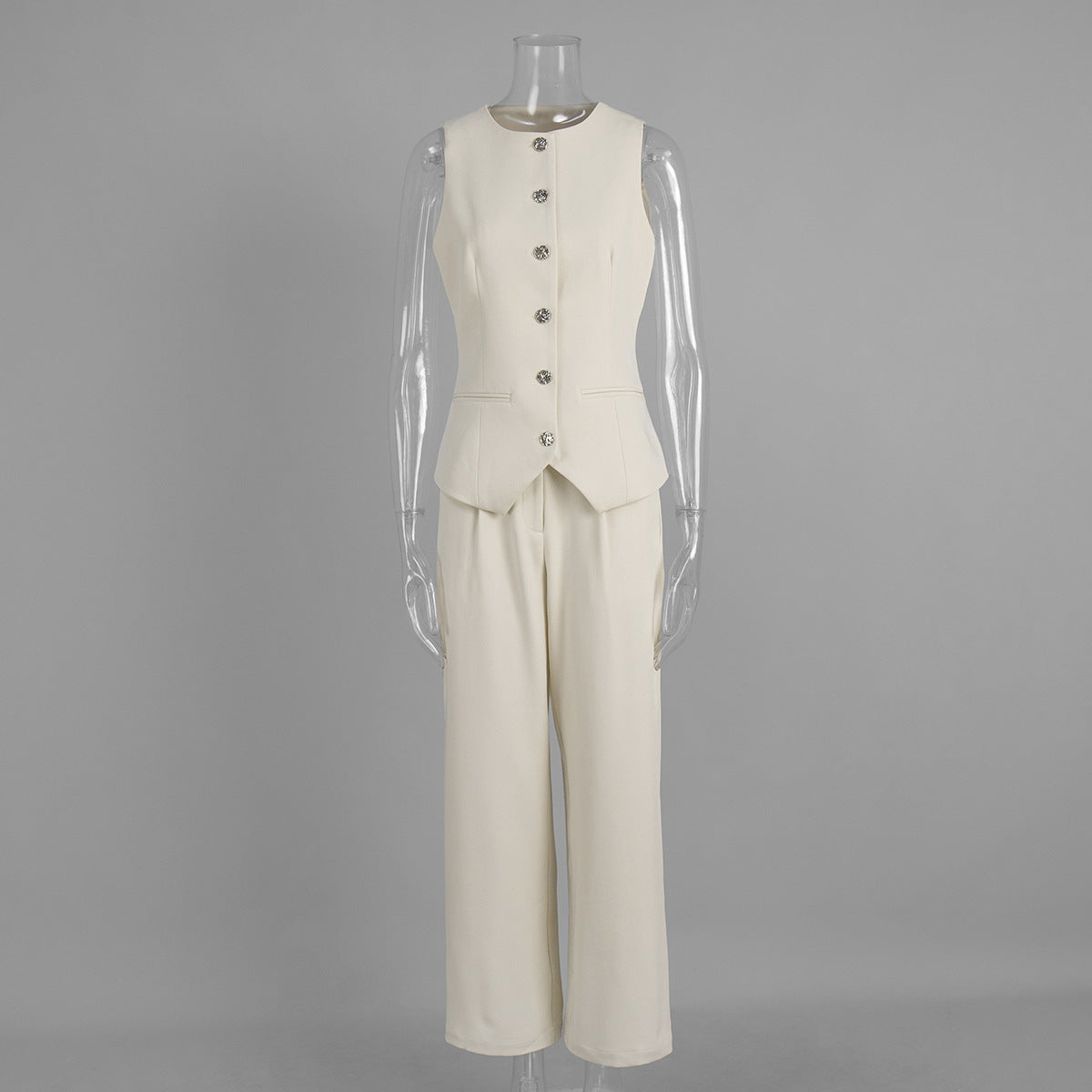 Elegant Commuter Vest And Wide-Leg Pants Two-Piece Set (see size chart under more details)