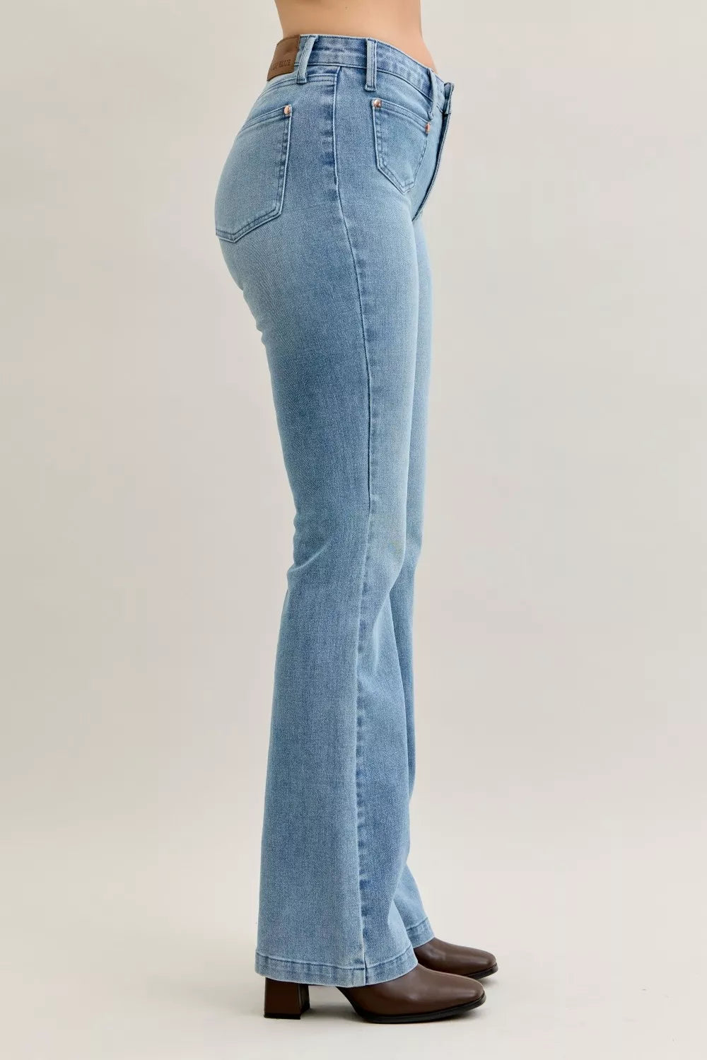 Judy Blue Bootcut Jeans Plus Size Mid Rise With Contrast Wash And Front Patch Pockets