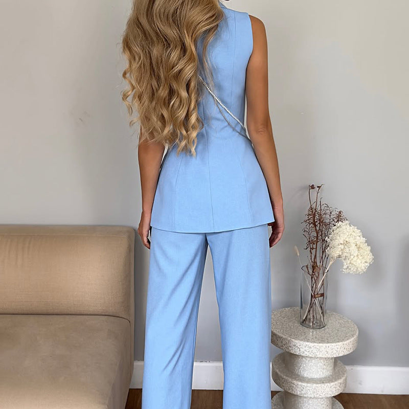 Womens Sleeveless Loose-Fit Straight-Leg Pants With A Slimming Professional Suit (see size guide under more details)