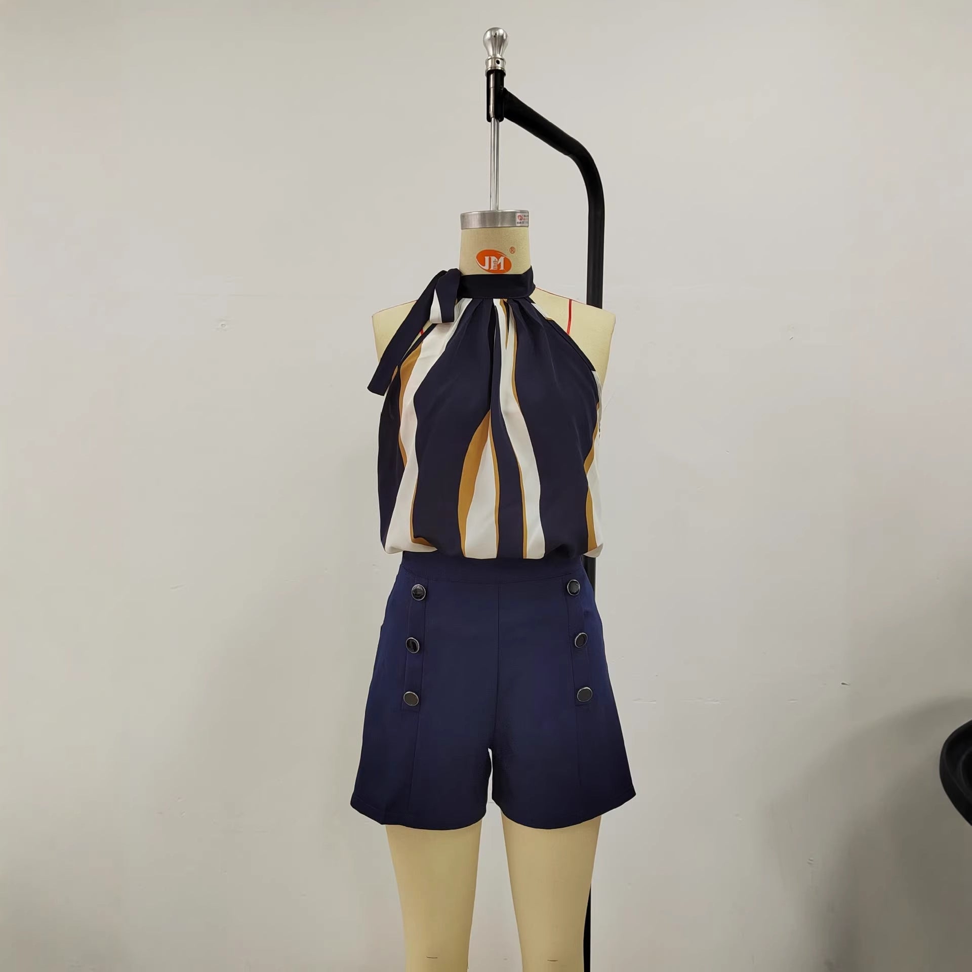 Solid-Color Elegant Double-Breasted Blazer And Shorts Set (See size chart where applicable)
