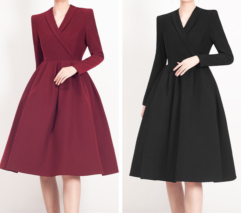 Red V-neck Dress Women's Suit Collar See SIZE chart for more details