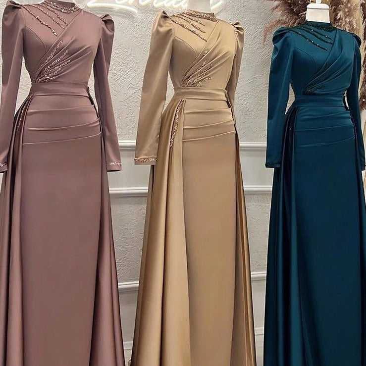 Muslim Stand Collar All-inclusive Long Sleeve Detachable Evening Dress (See size chart where applicable)