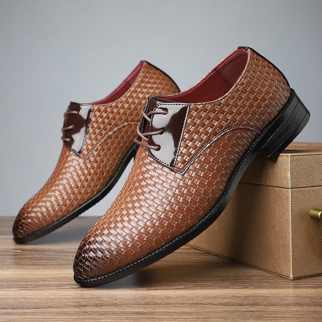 Men's Stylish Formal Pointed-Toe Lace-Up Leather Dress Shoes