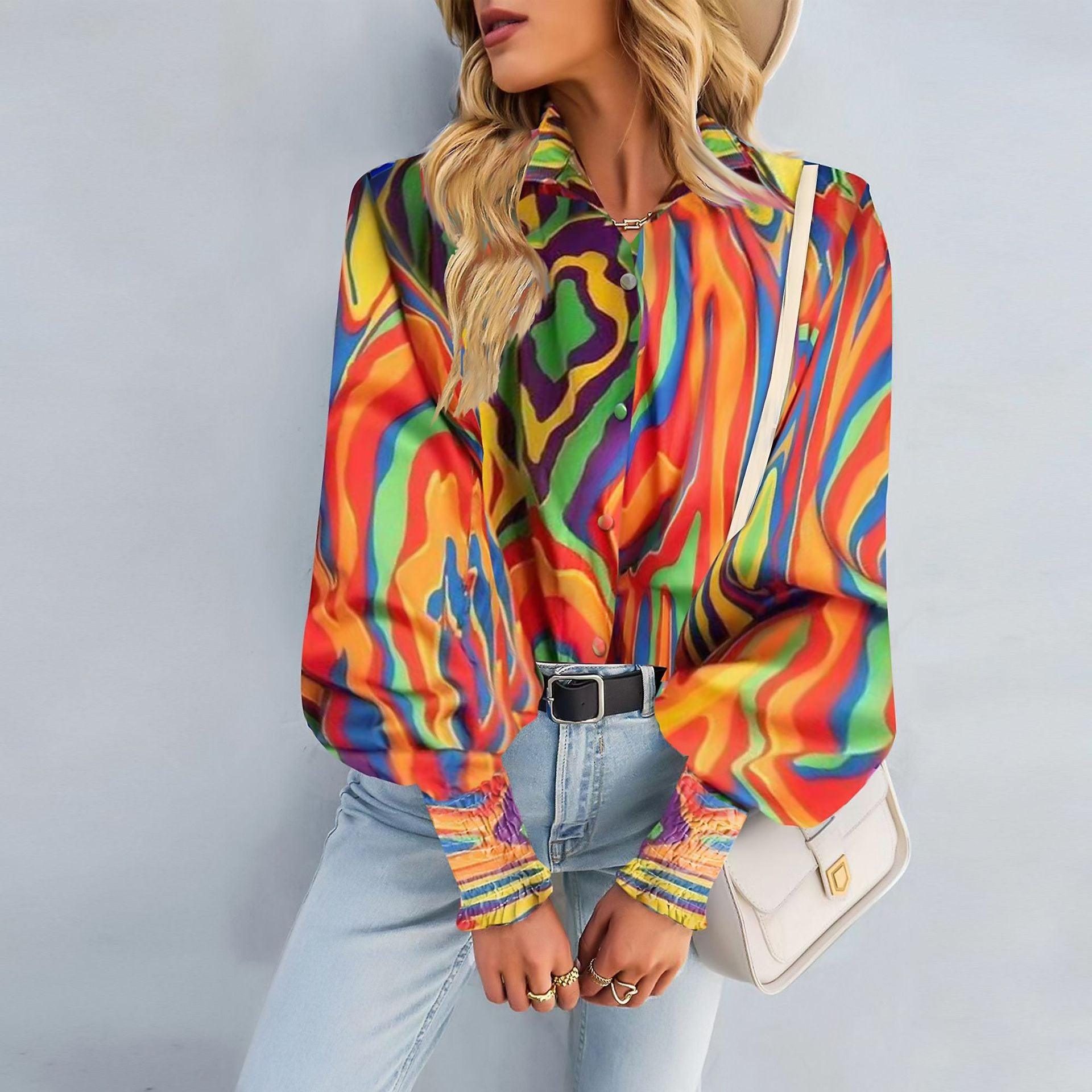 Boho Printed Lantern Sleeve Top – Relaxed Fit Casual Shirt for Country Girls