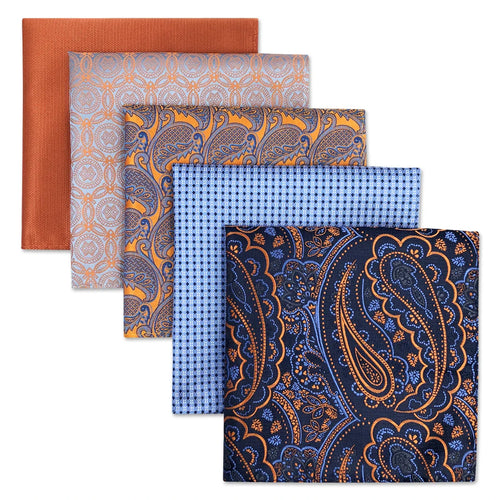 5-Pack Men's Microfiber Pocket Squares 12.6 in (32 cm) - Jacquard Woven Wedding & Formal Handkerchiefs, Assorted Patterns