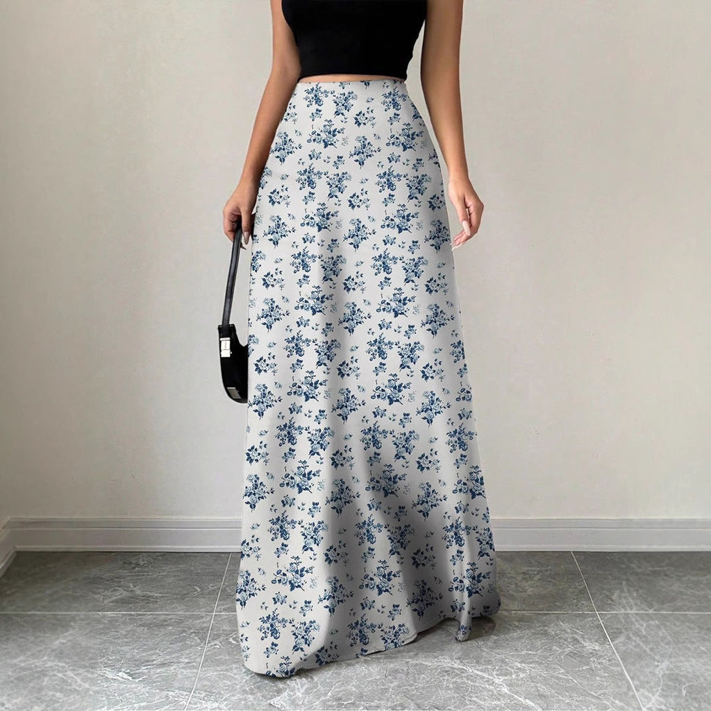 Women Clothing Satin Satin Dress Skirt Women Summer Artificial Silk Long Skirt High Sense