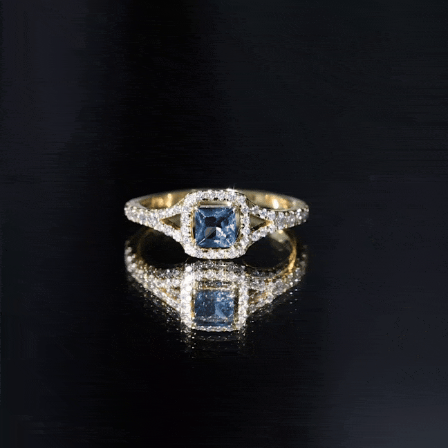 6mm Princess Cut London Blue Topaz Engagement Ring with Diamond Split Shank