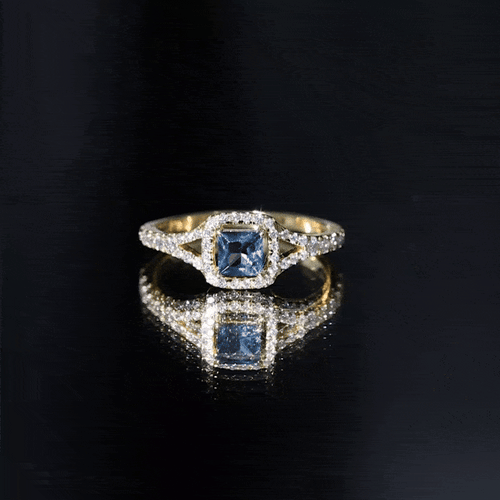 6mm Princess Cut London Blue Topaz Engagement Ring with Diamond Split Shank