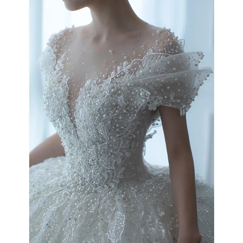 Luxury Princess Wedding Gown With Pearls EDW237