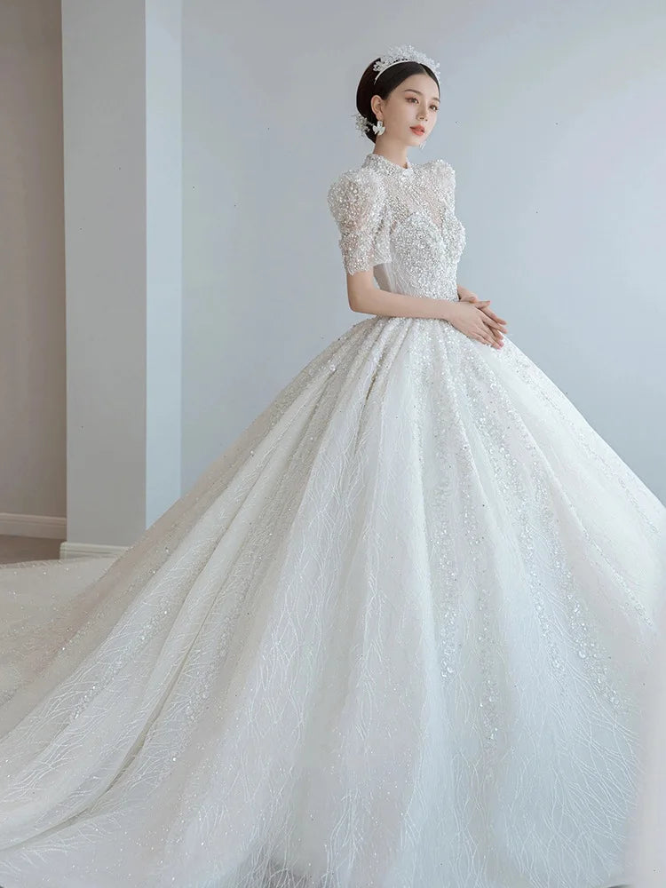Luxury White Wedding Dress With Beads