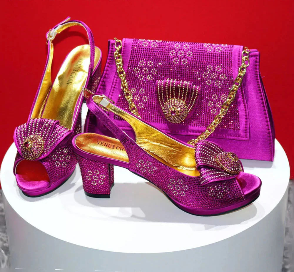 Latest Peep Toe Shoes Matching Bag Set For Wedding Party ED432