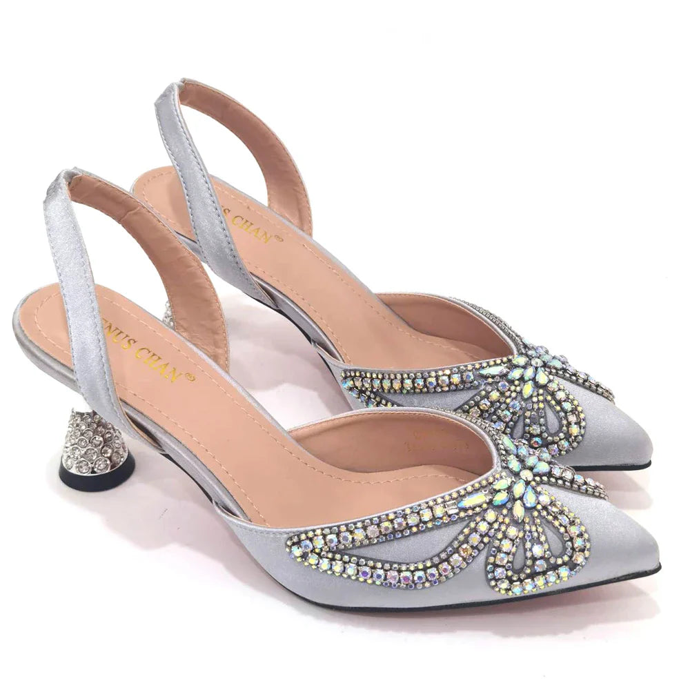 Elegant Rhinestone Pointed-Toe Pumps With Matching Bag Set FRE43