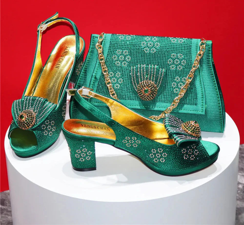 Latest Peep Toe Shoes Matching Bag Set For Wedding Party ED432