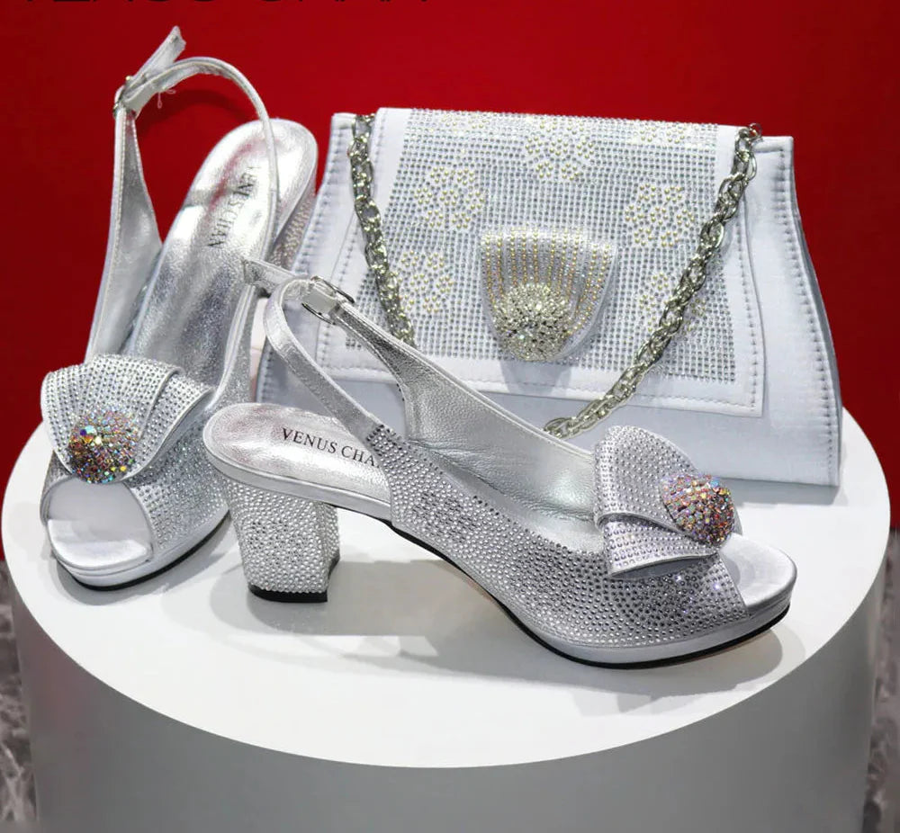 Latest Peep Toe Shoes Matching Bag Set For Wedding Party ED432