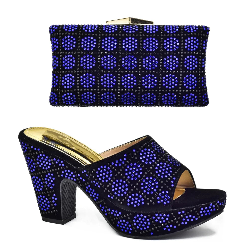 Italian Shoes and Bag Matching Set with Rhinestone