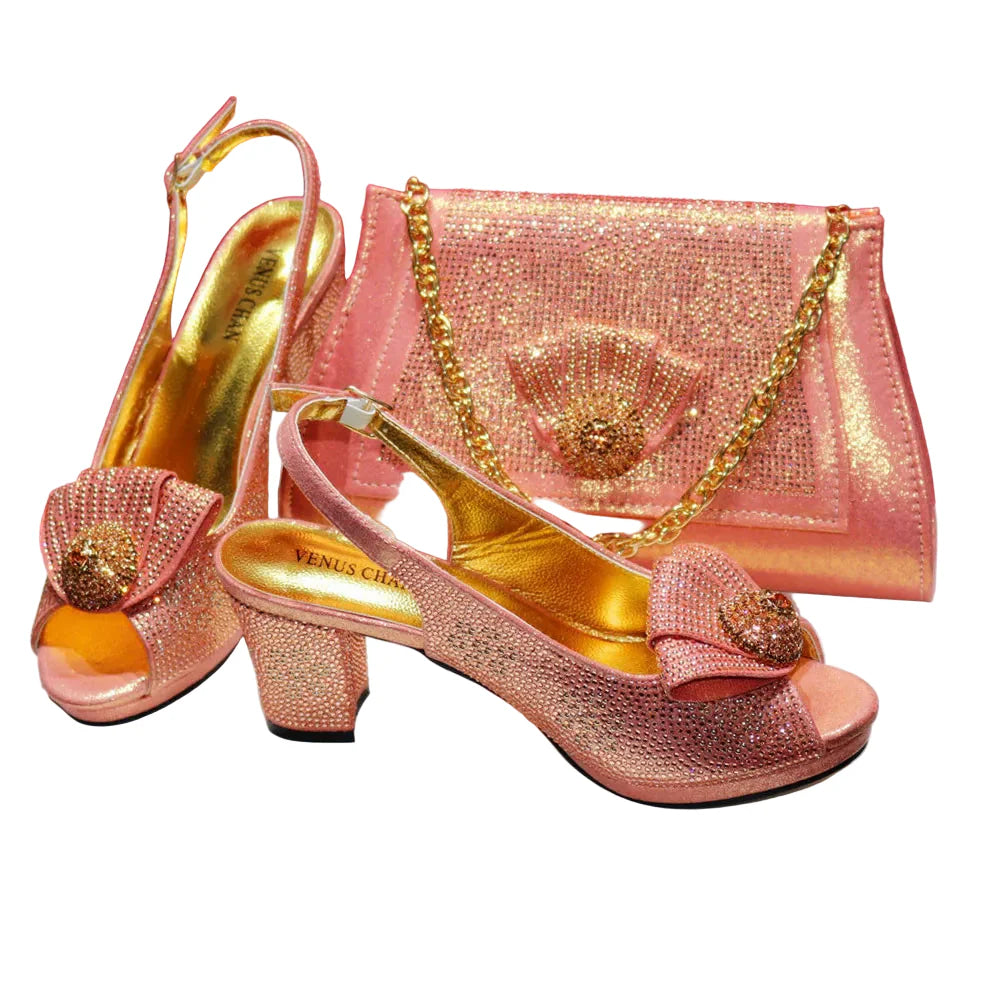 Latest Peep Toe Shoes Matching Bag Set For Wedding Party ED432