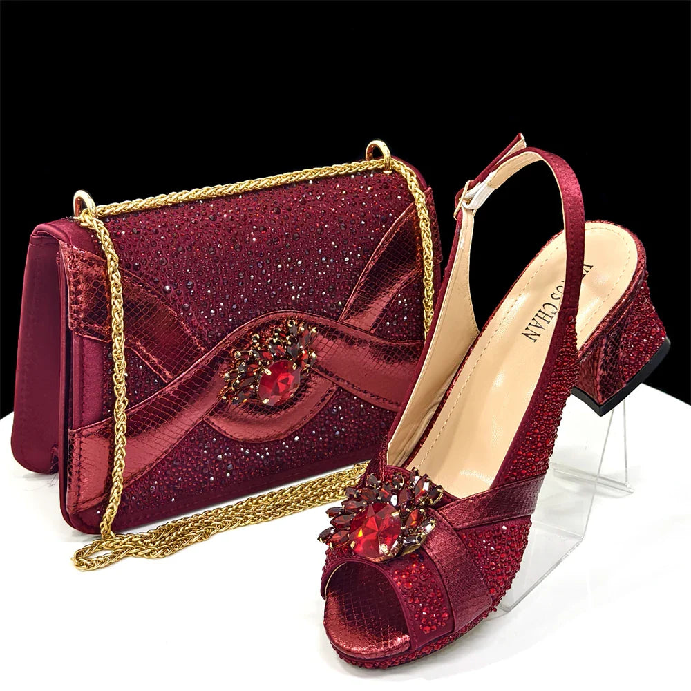 Elegant Women's Peep-Toe Heels and Matching Bag Set EDS40