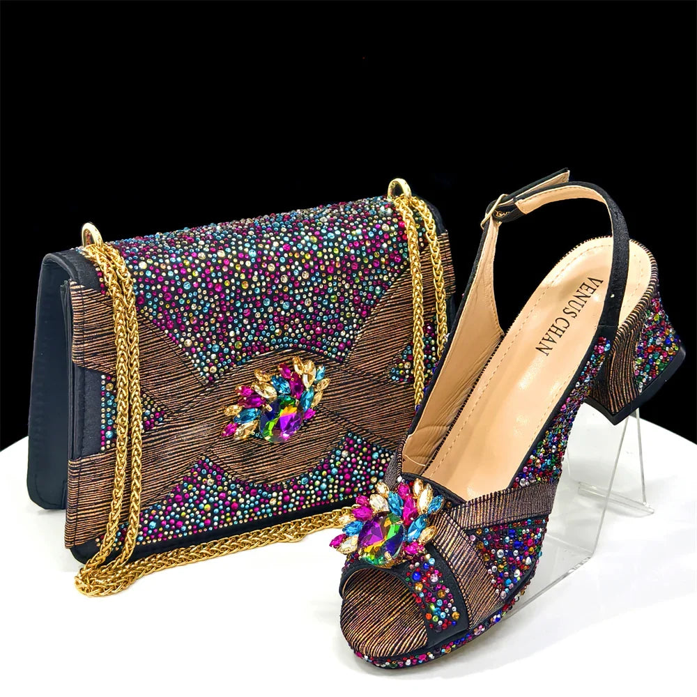 Elegant Women's Peep-Toe Heels and Matching Bag Set EDS40