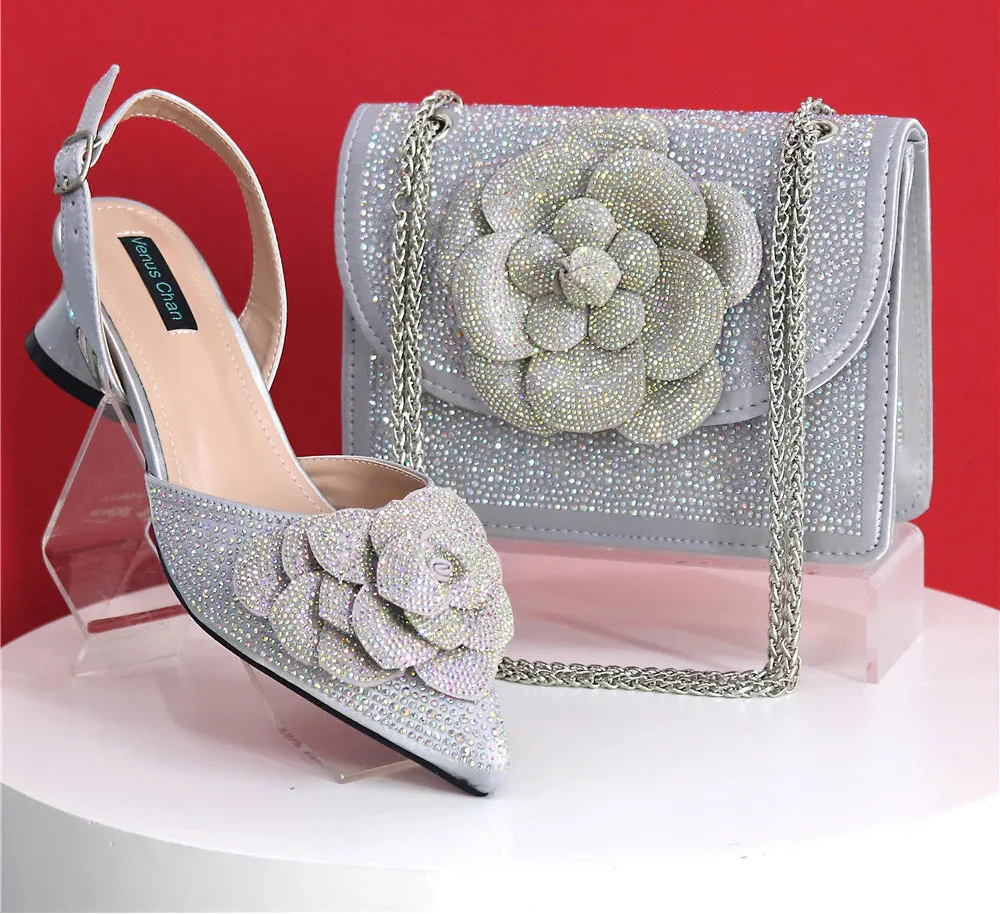 Elegant Lady Shoes And Bag Set with Rhinestone NBT543