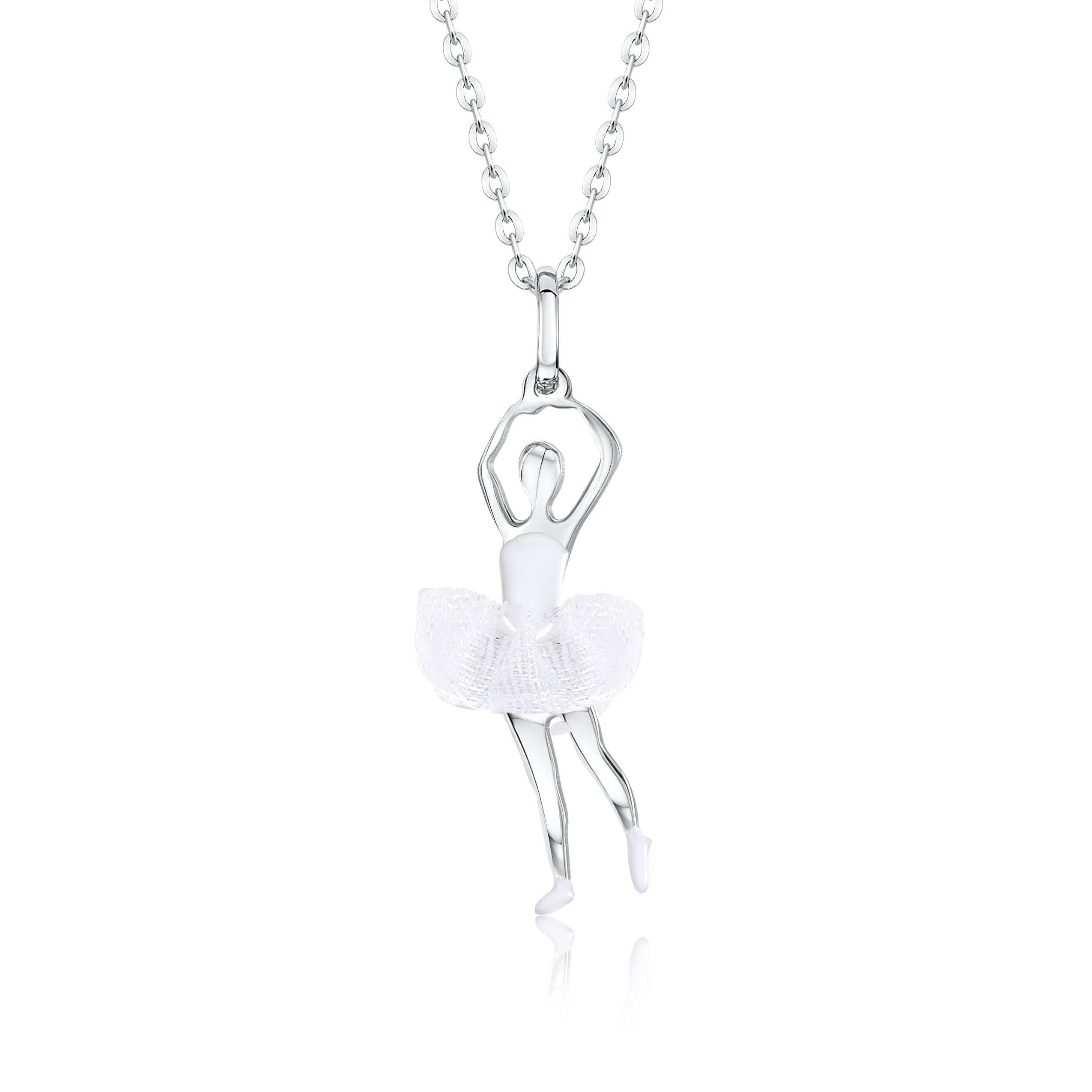 Ballerina Dancer Pendant Necklace in Sterling Silver and Enamel