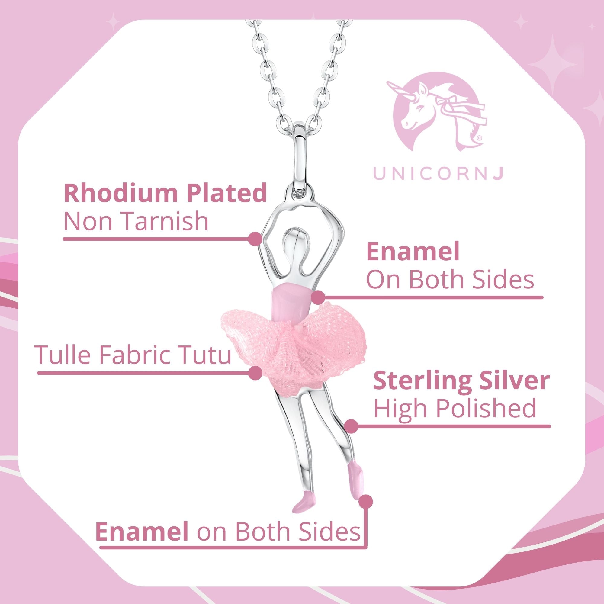Ballerina Dancer Pendant Necklace in Sterling Silver and Enamel