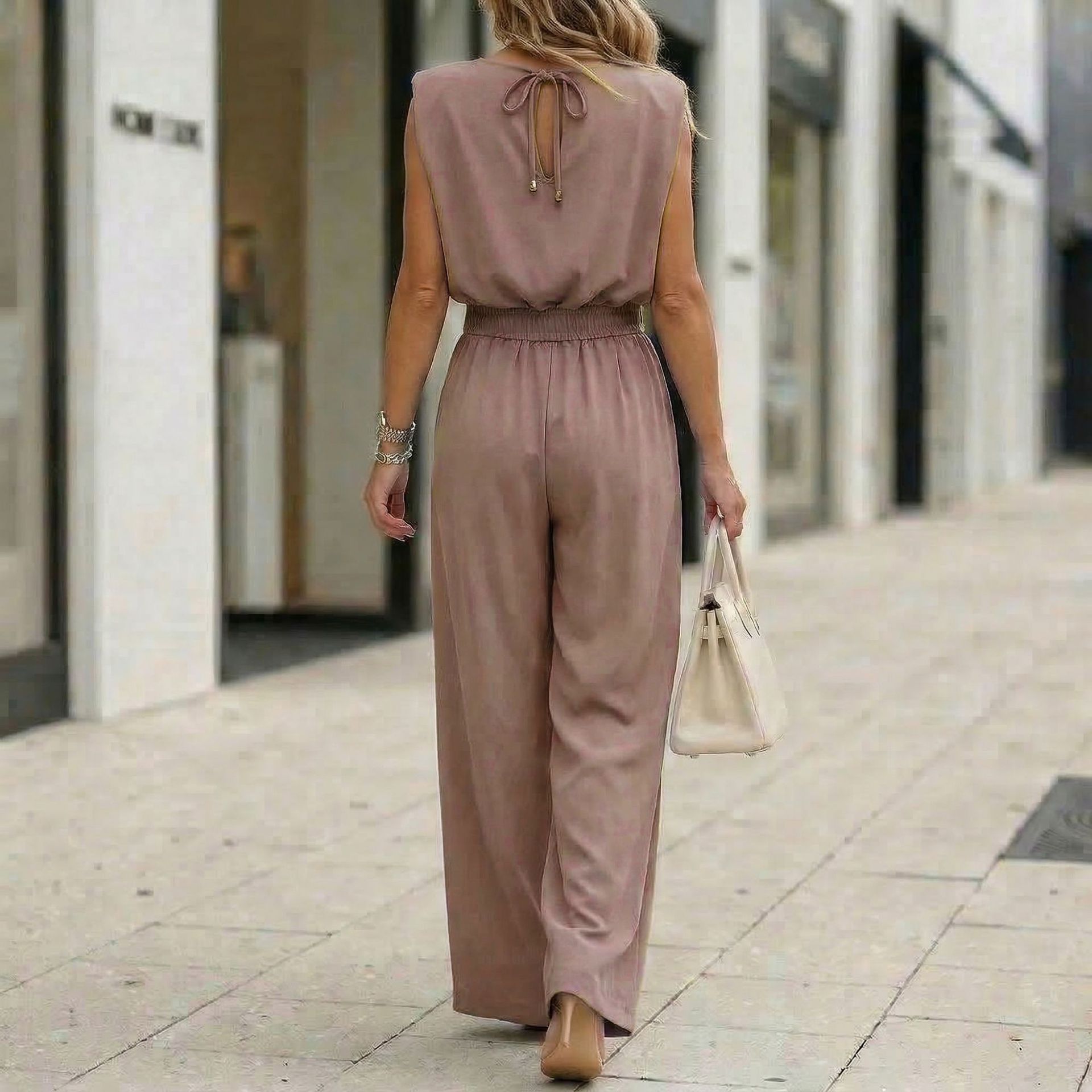 Women's Off-Shoulder Sleeveless Wide-Leg Jumpsuit – High Waist with Belt