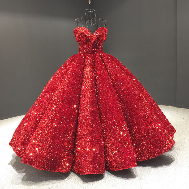 Bridal Wedding Dress Women's Sequined Ball Show Dress See SIZE chart for more details