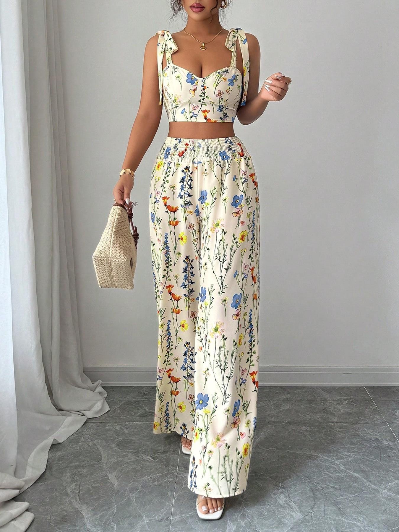 Printed Camisole Womens Top And Pants Set (see size chart under more details)