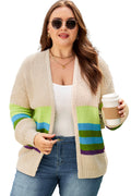 Parchment Color Block Crochet Open Front Plus Size Cardigan