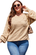 Rose Tan Solid Checkered Textured Knit Plus Size Sweater