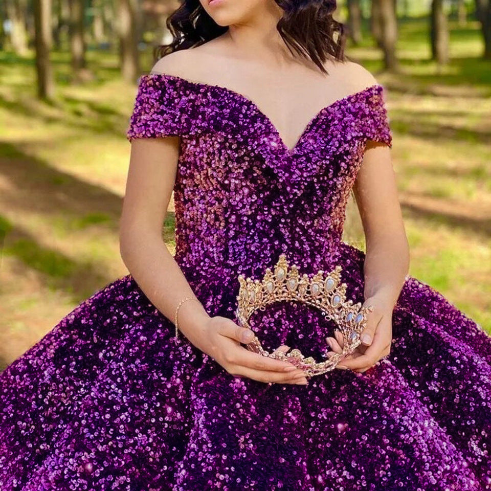 Bridal Wedding Dress Women's Sequined Ball Show Dress See SIZE chart for more details