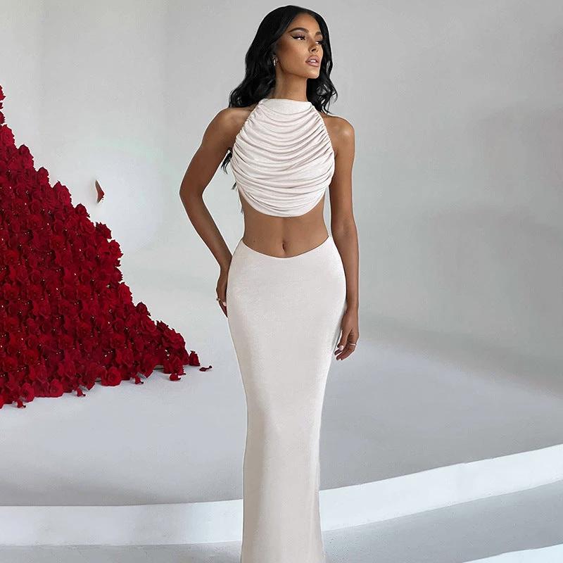 Sleeveless Halter Long Skirt Set